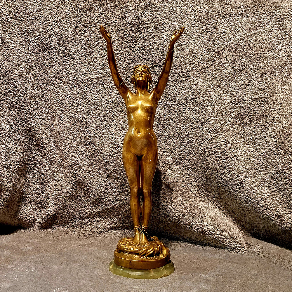 Bronze Salambo Statue raised arms front