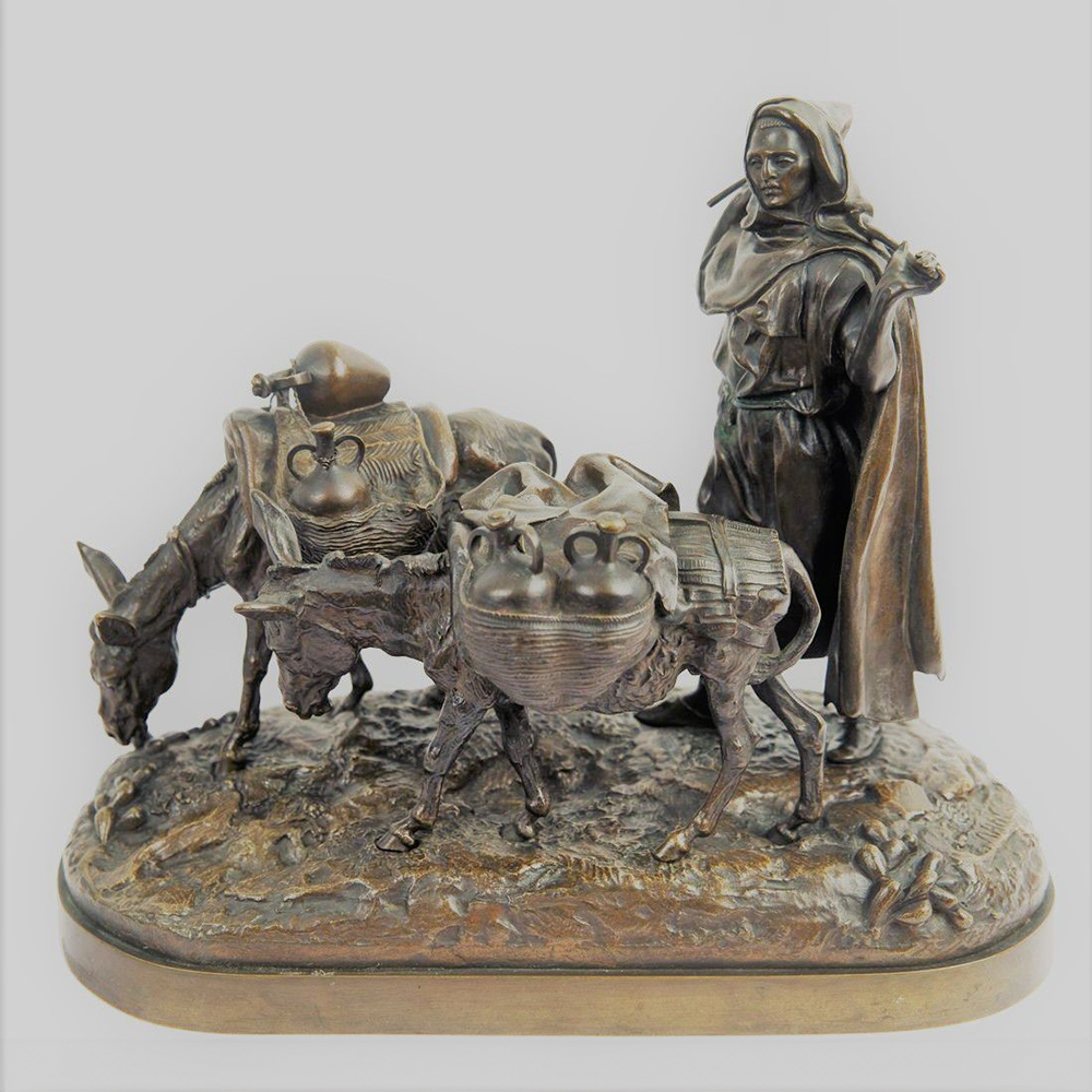 Bronze Water Seller Statue with loaded donkeys