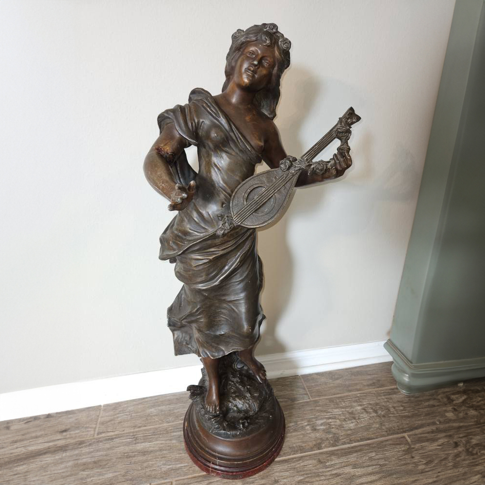 Bronze antique lady statue full view
