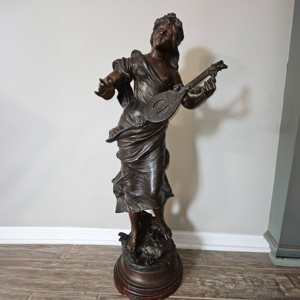 Bronze antique lady statue music pose