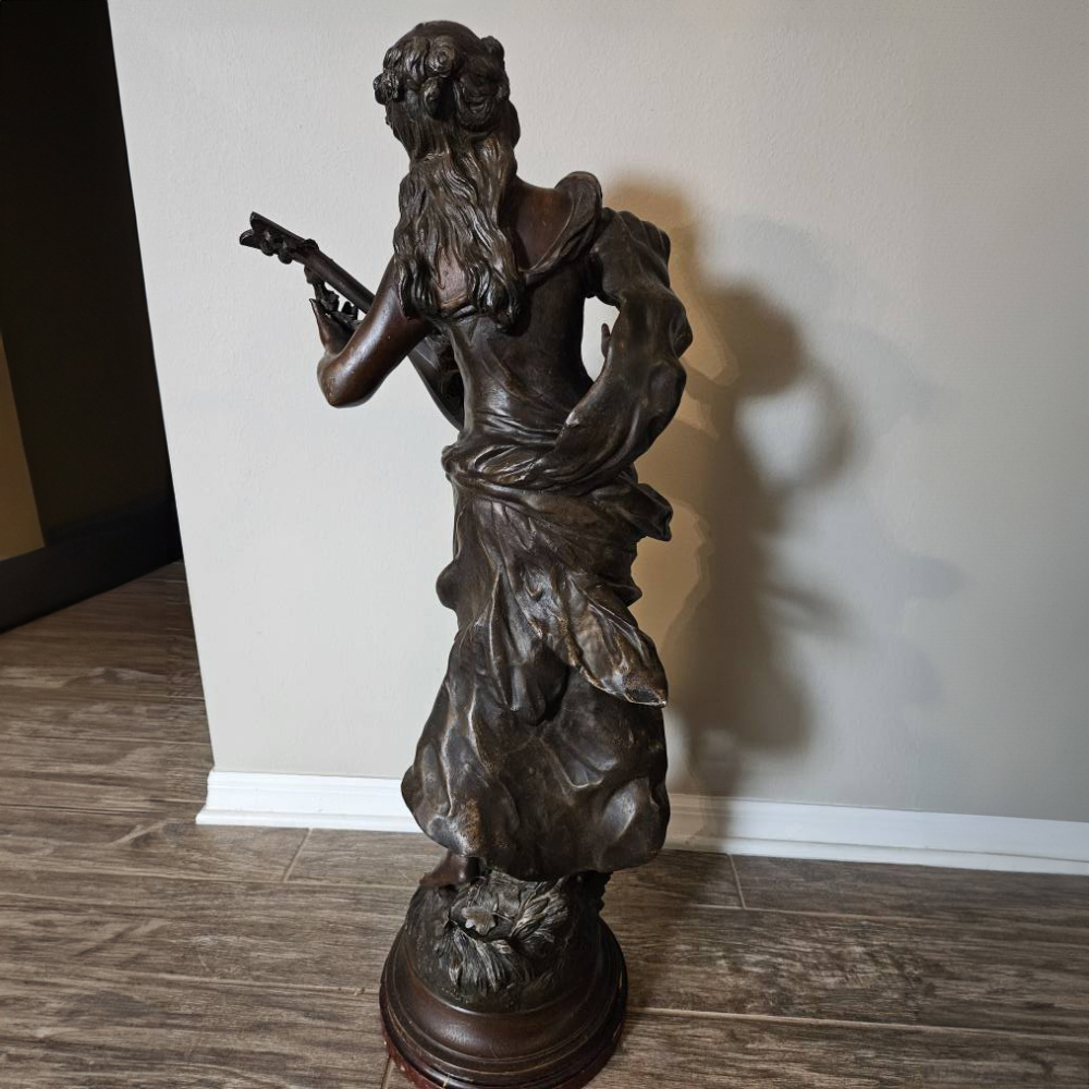 Bronze antique lady statue rear drapery