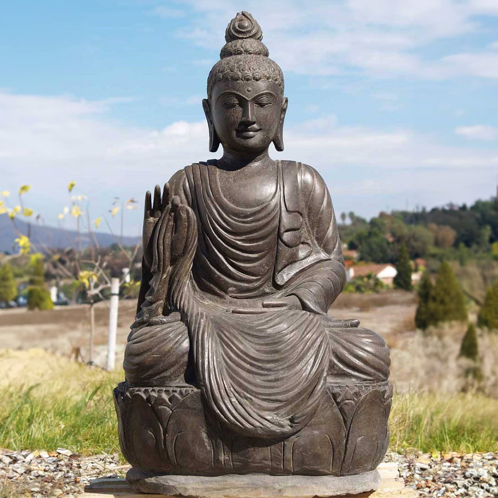 Buddha seated Black Stone Statue outdoor