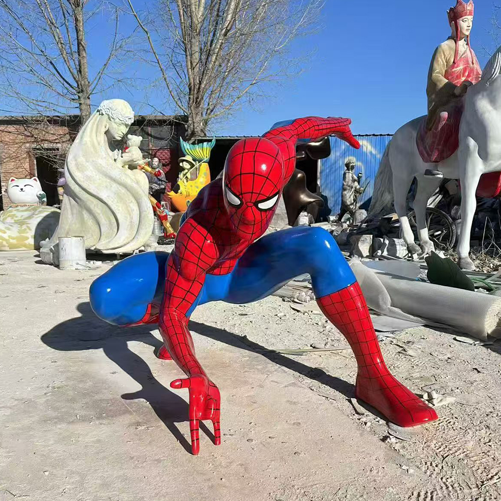 Crouching fiberglass Statue of Spider Man display