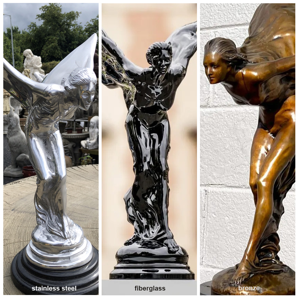 Flying Lady statues in 3 materials