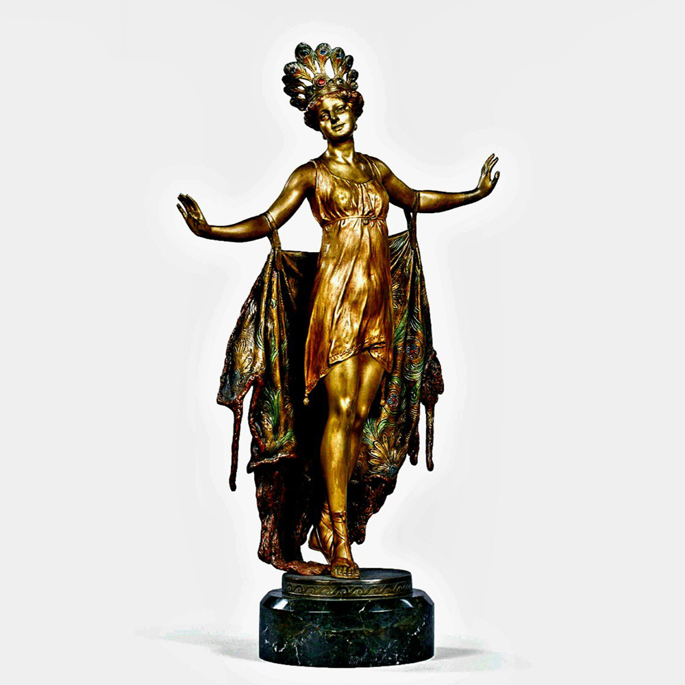 Franz Bergman Dancer Bronze Sculpture with peacock costume