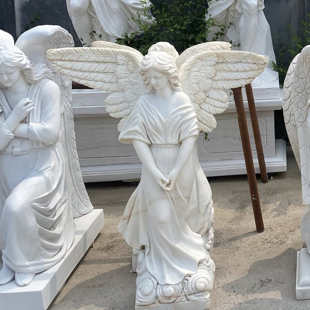 Marble Angel of Patience Statue garden view