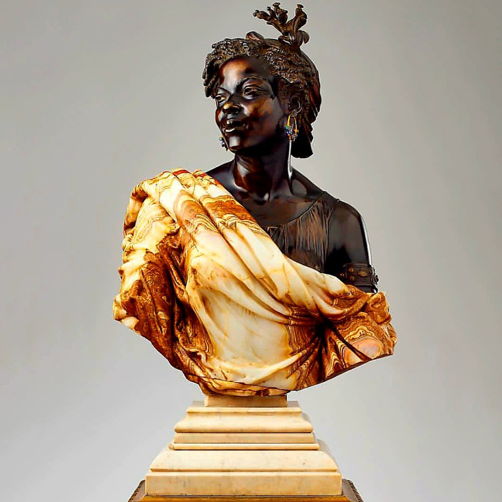 bronze African Female Statue with onyx drapery