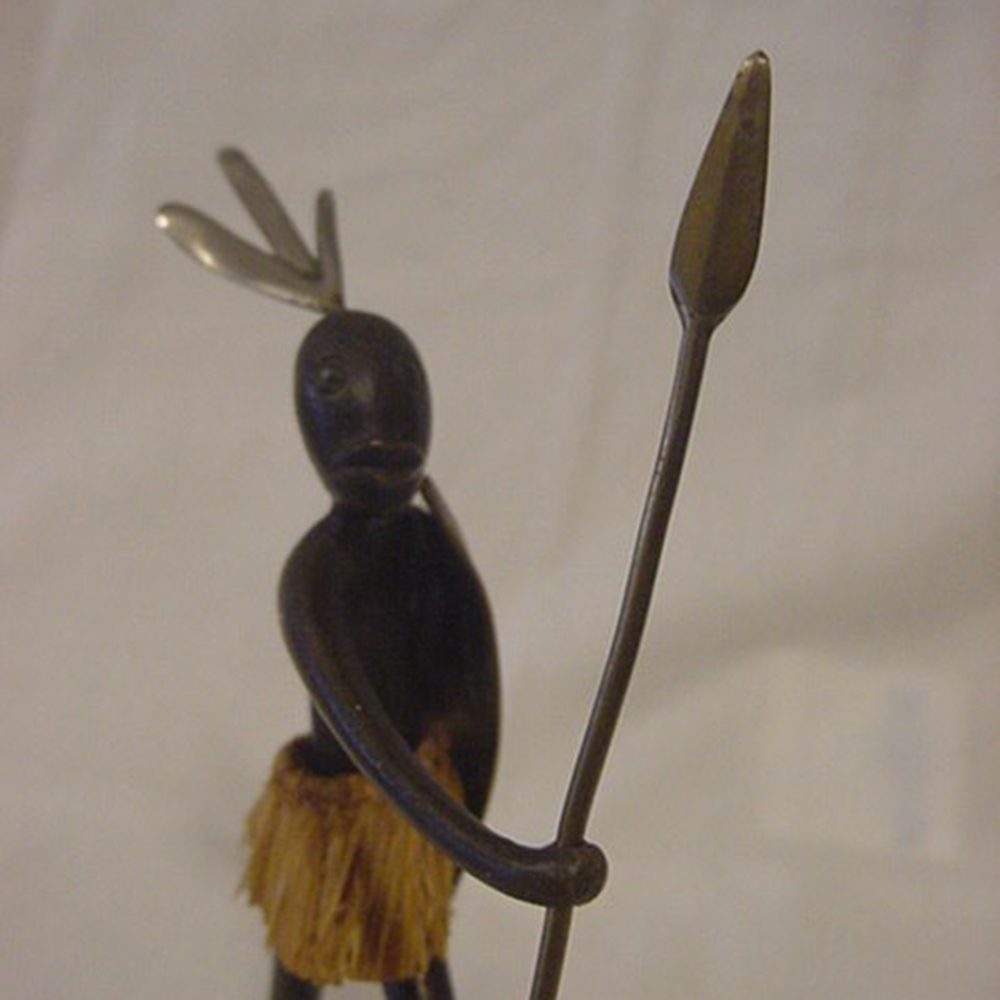 bronze African Warrior Sculpture holding long spear
