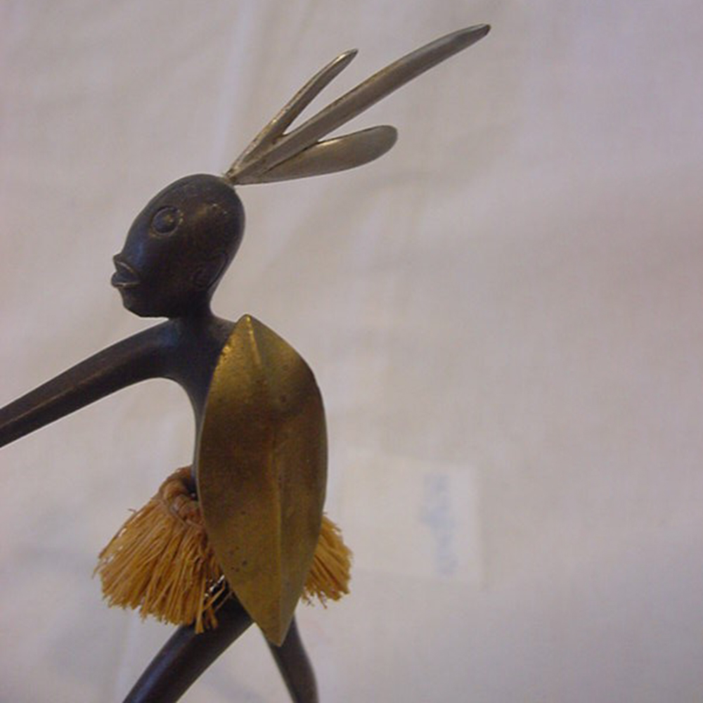 bronze African Warrior Sculpture rear shield view