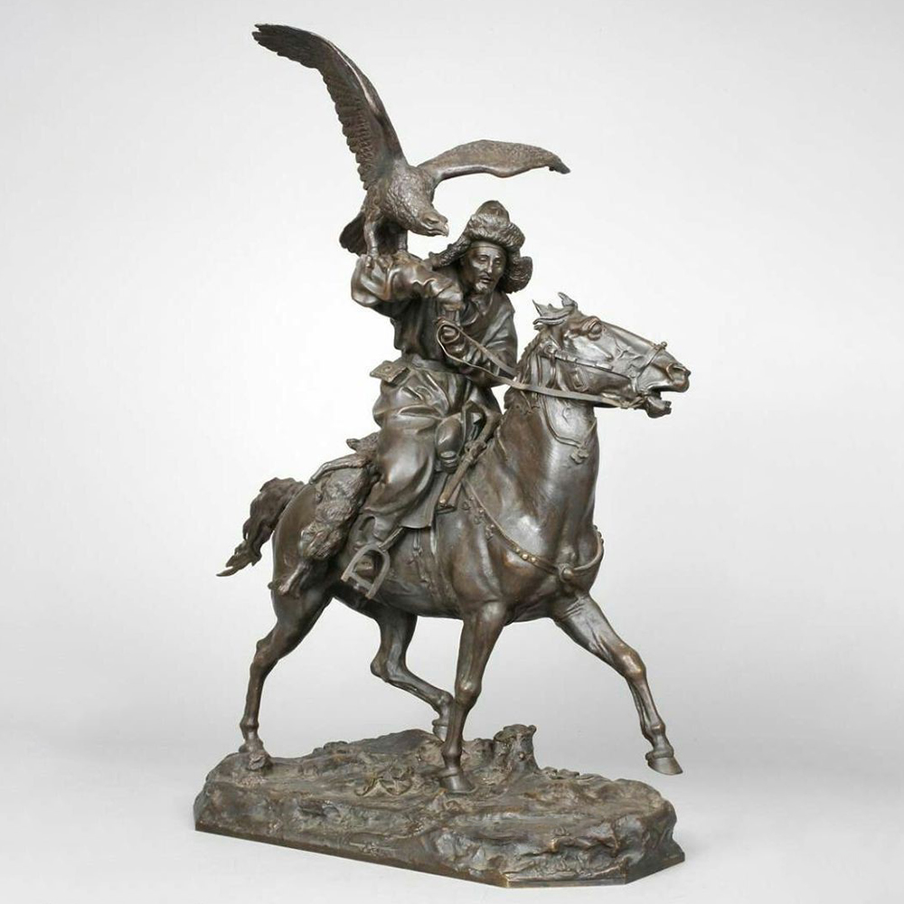 bronze Berkutchi Sculpture with eagle hunter