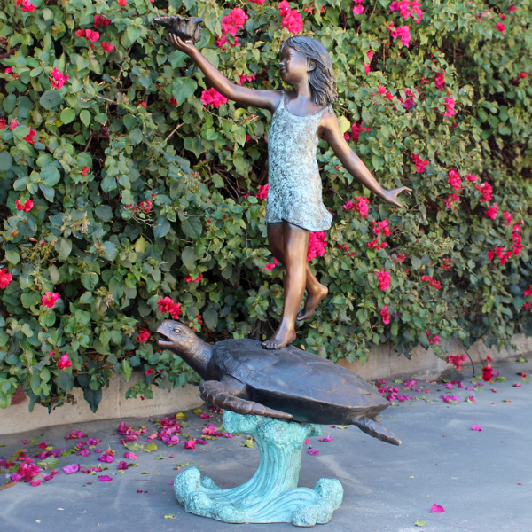 bronze Girl on Turtle Statue side portrait