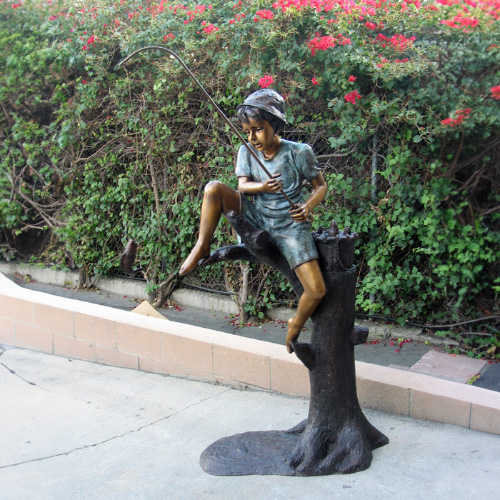 bronze Large Boy Fishing Statue garden display