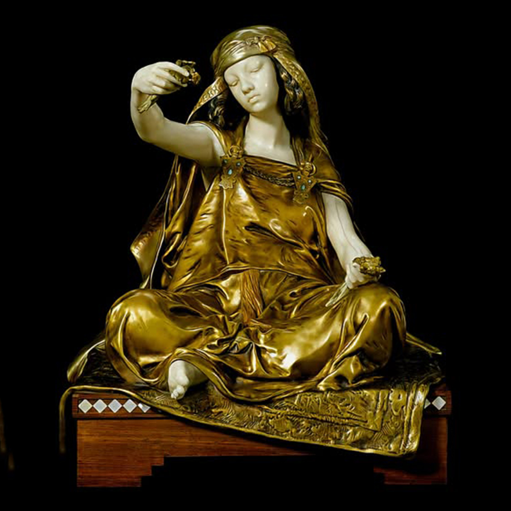 bronze Louis Ernest Barrias Sculpture seated girl