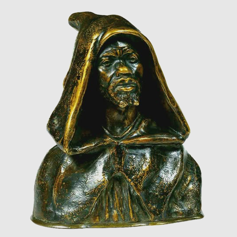 bronze North African Man Statue hooded bust