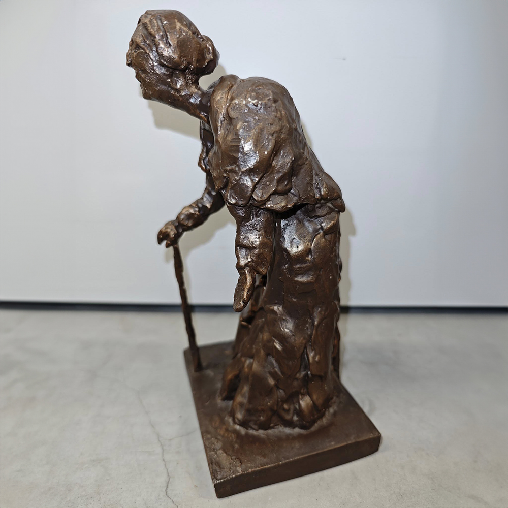 bronze Old Lady Sculpture side figure view