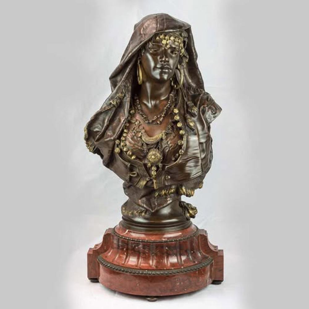 bronze Orientalist Female Bust with jewelry