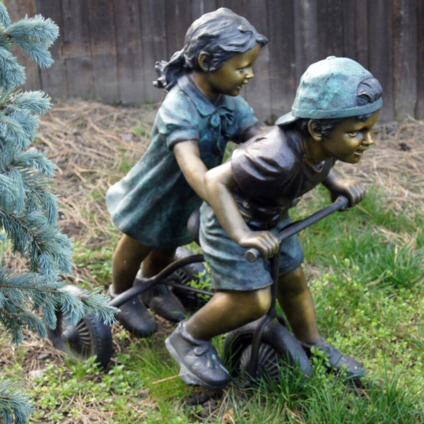 bronze Outdoor Kids Sculpture park riding detail