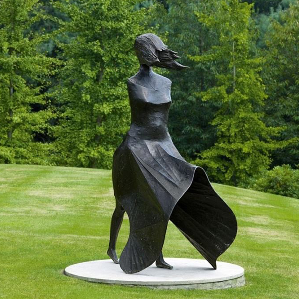 bronze Wind Woman Sculpture flowing skirt detail