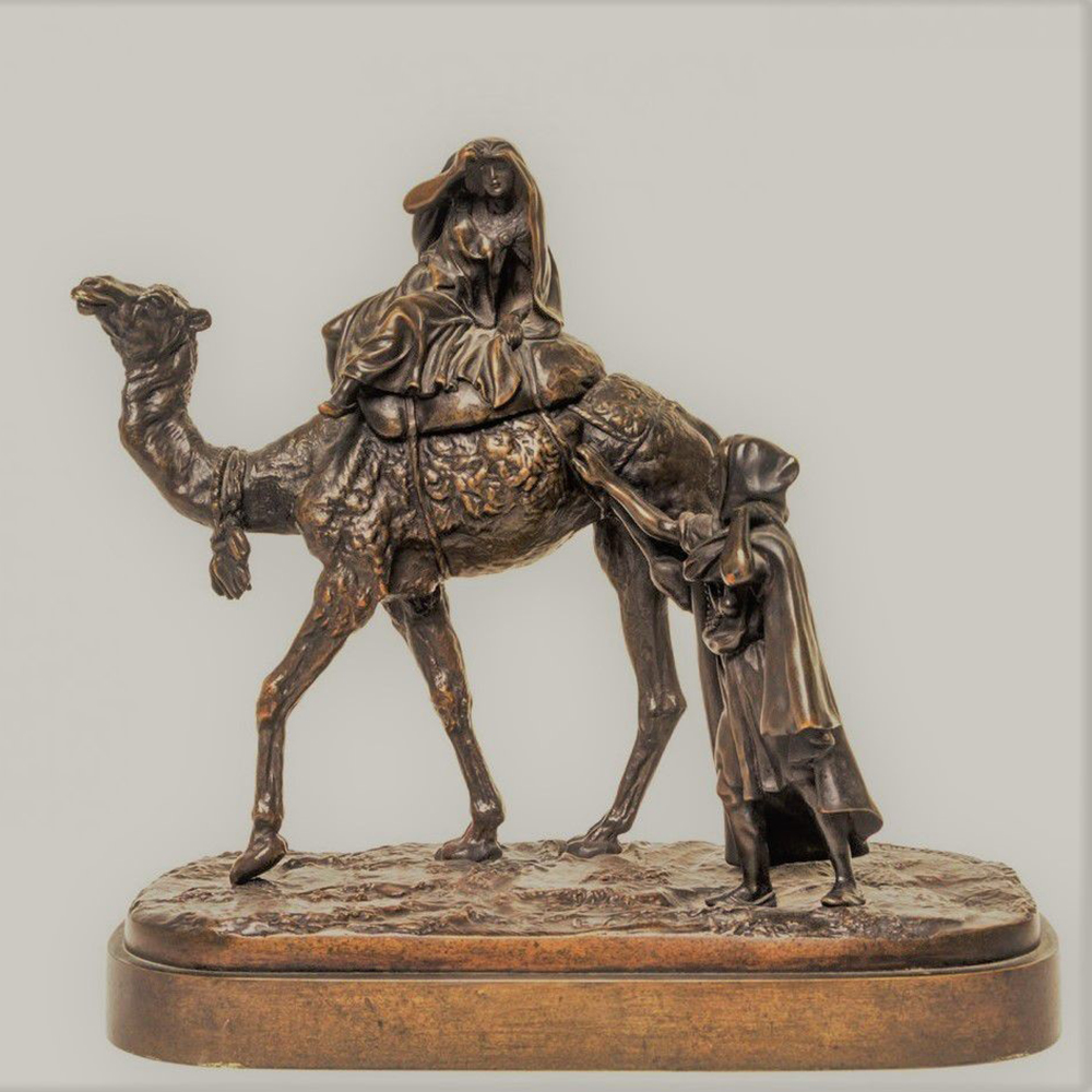 bronze Woman on Camel Back Statue scene