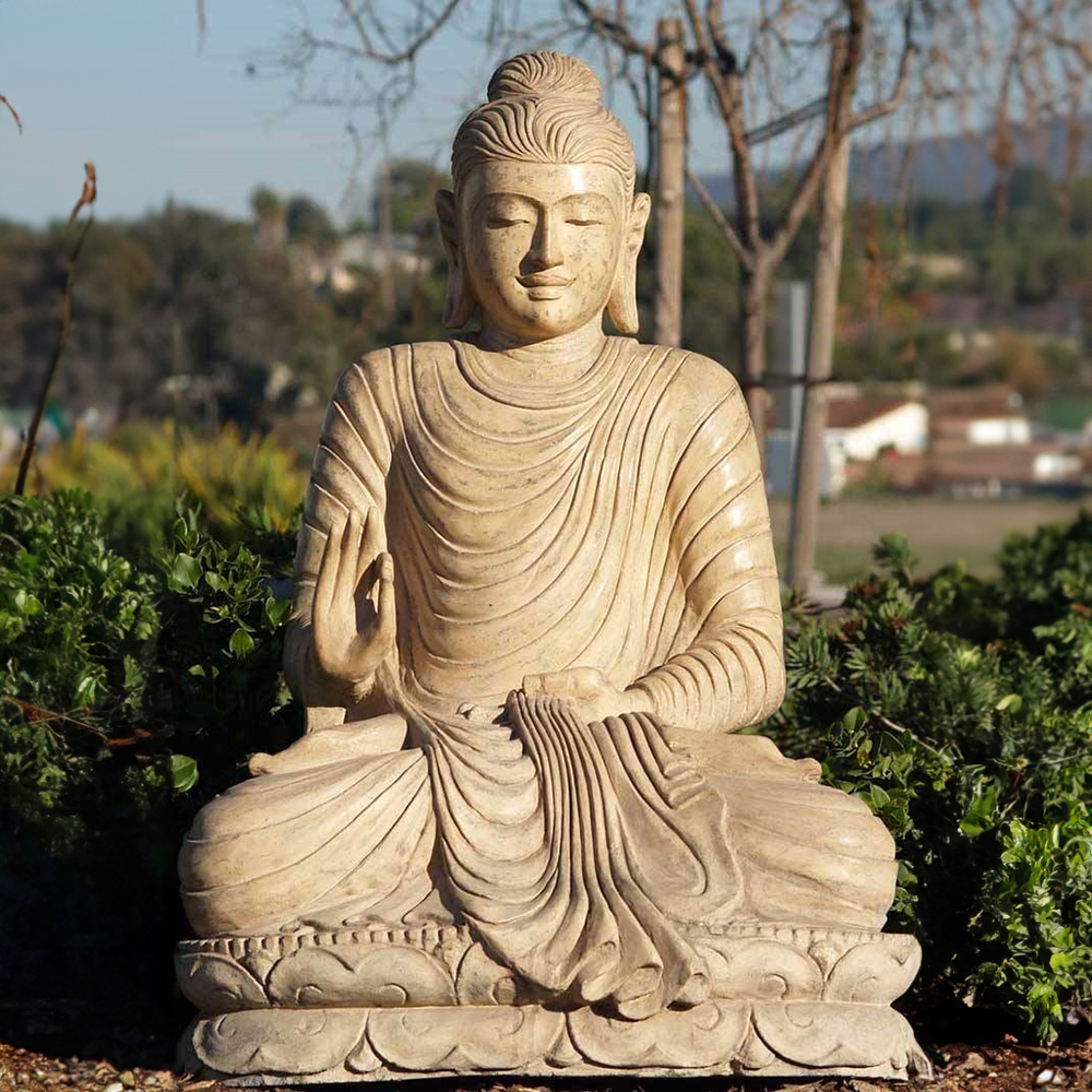 marble Abhaya Buddha Statue lotus base