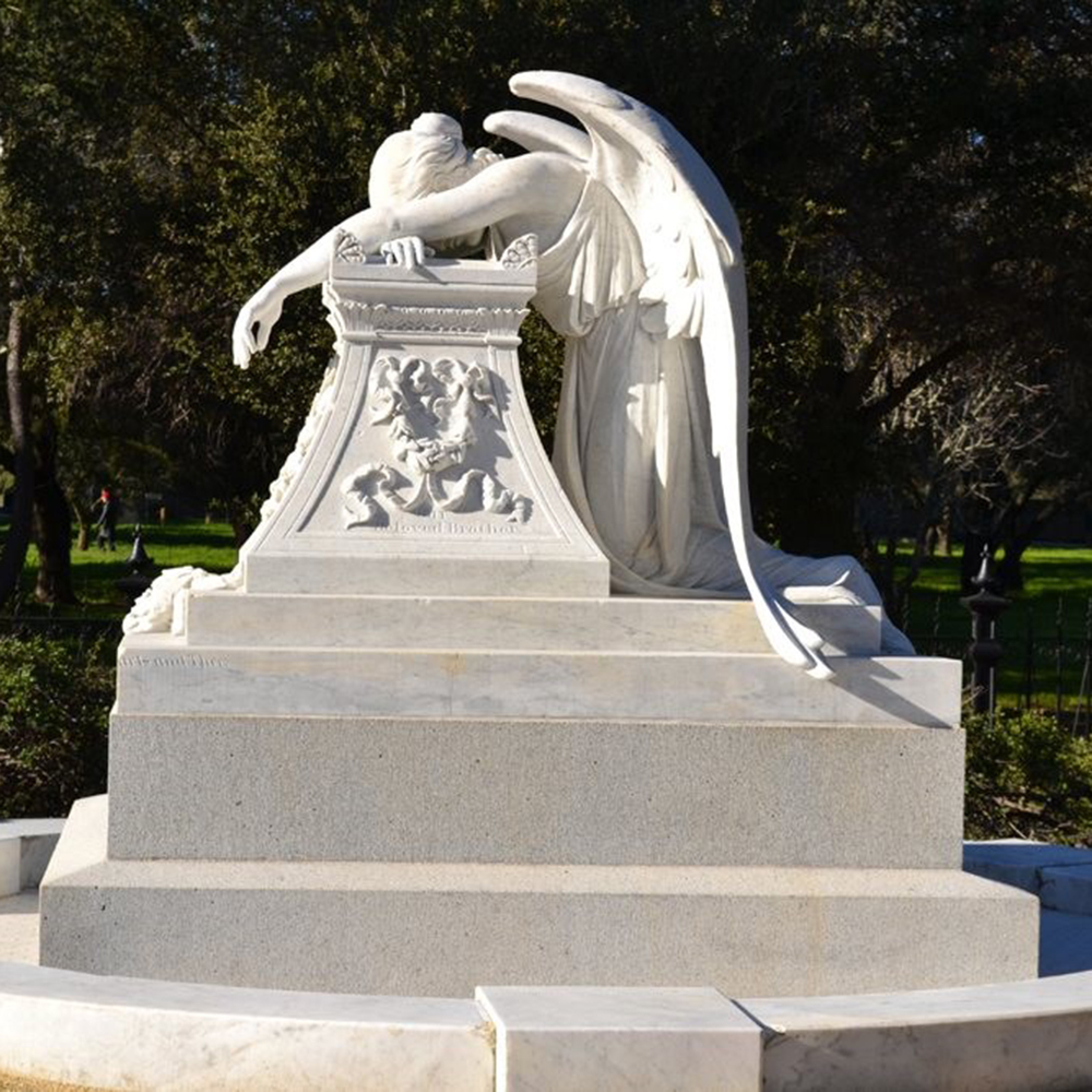 marble Angel of Grief Garden Statue side memorial