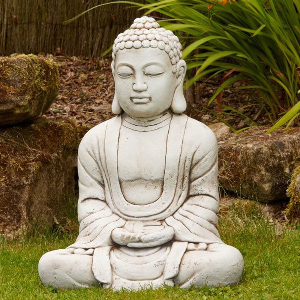 marble Sitting Buddha Garden Statue in grass