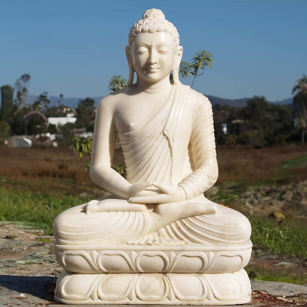 marble Sitting Buddha Garden Statue lotus base