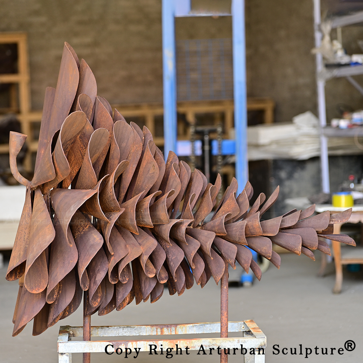0 Weathering Steel Pine Cone Sculpture