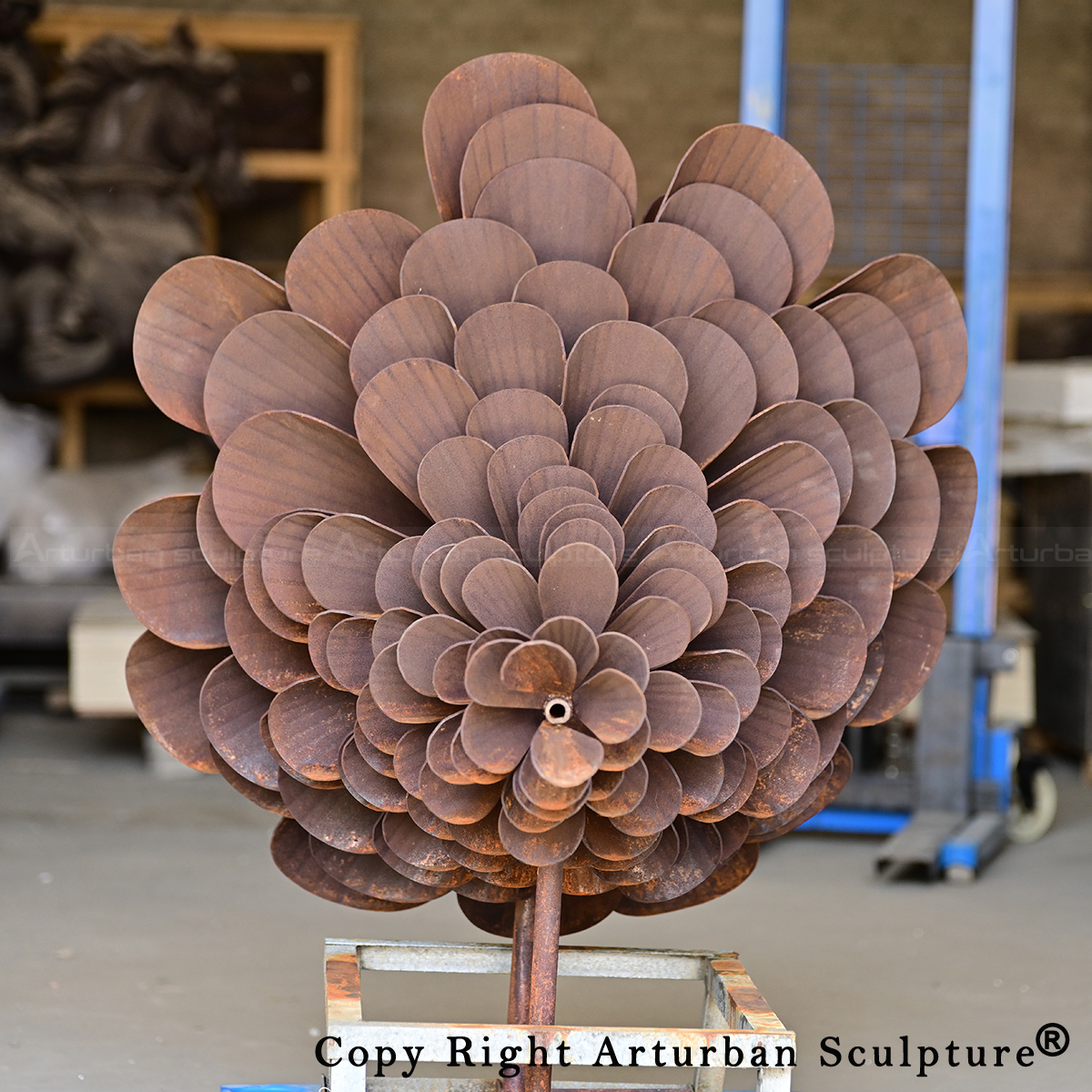 Large Metal Pine Cones sculpture Front Workshop View