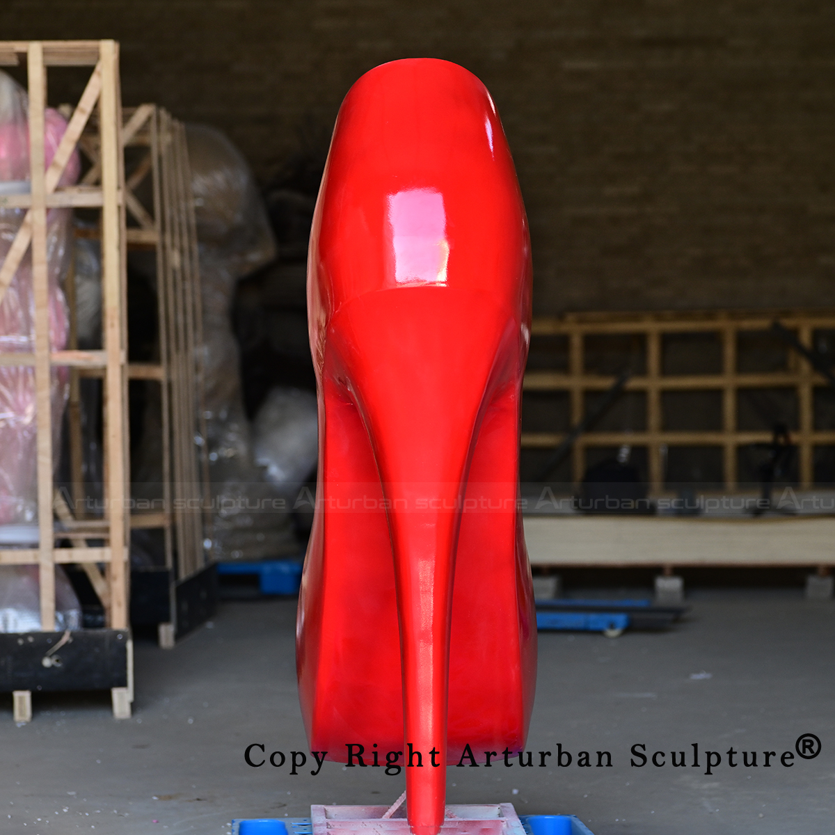 Large Fiberglass Red High Heel Sculpture Rear View