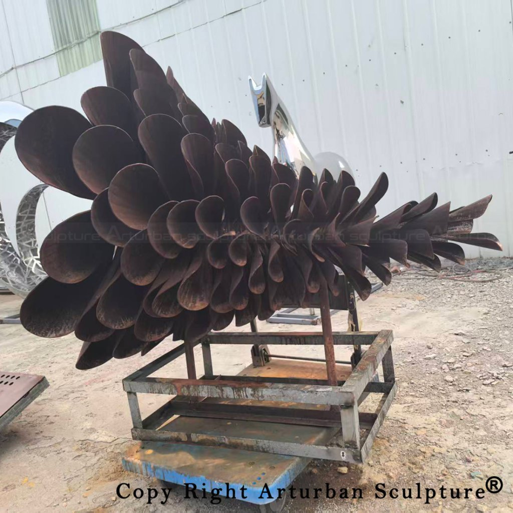 5 Finished rusted pine cone outdoor display
