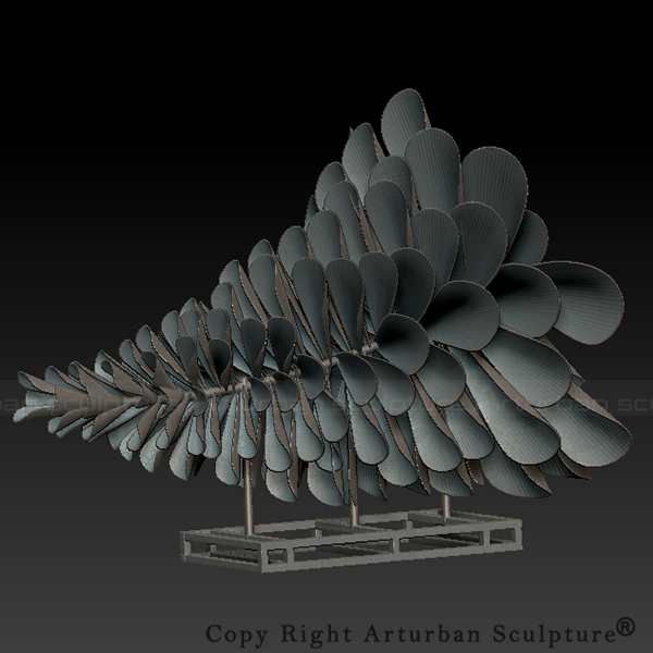 5 Pine Cone Statue 3D side rendering