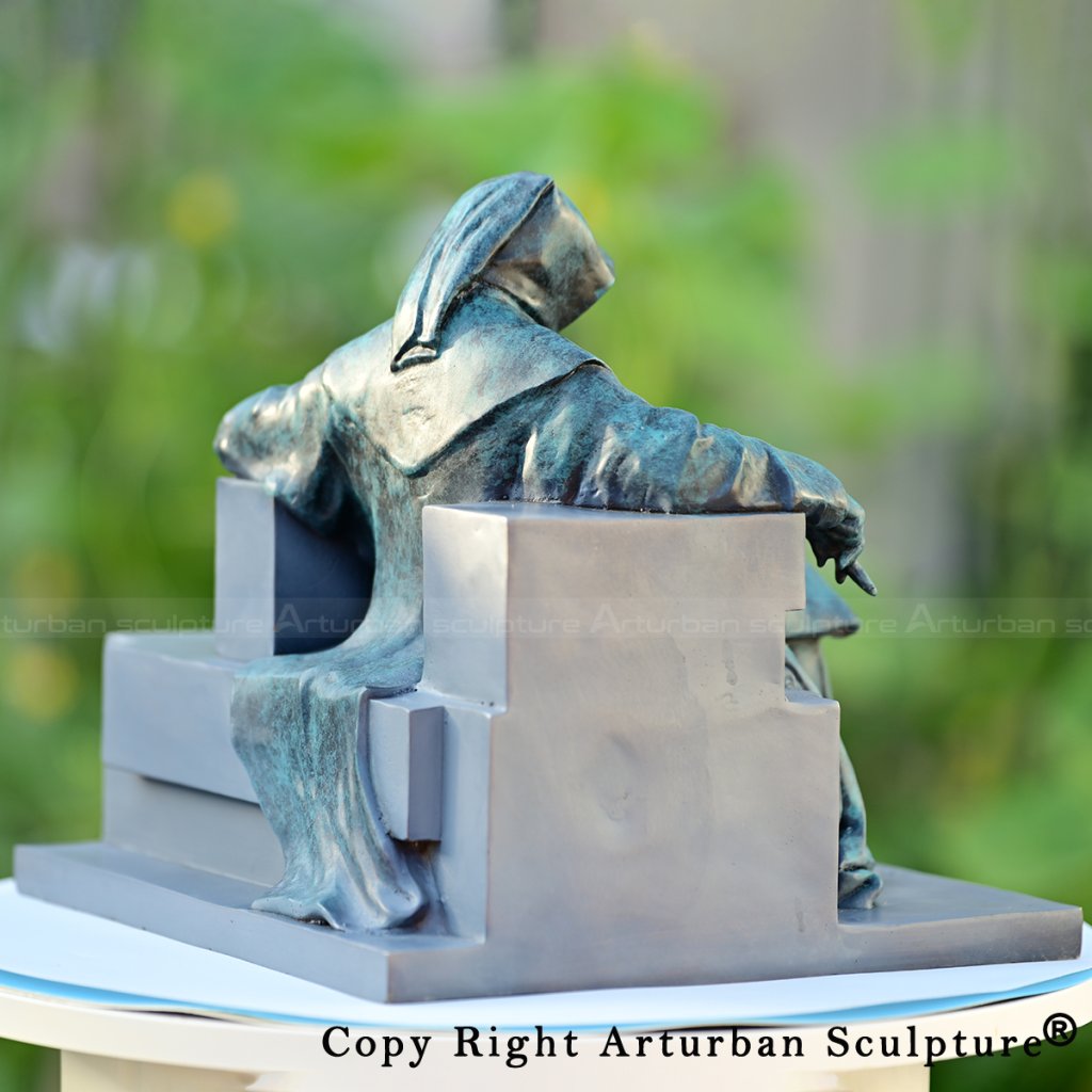 6 Bronze cloaked figure Anonymus Statue rear angle
