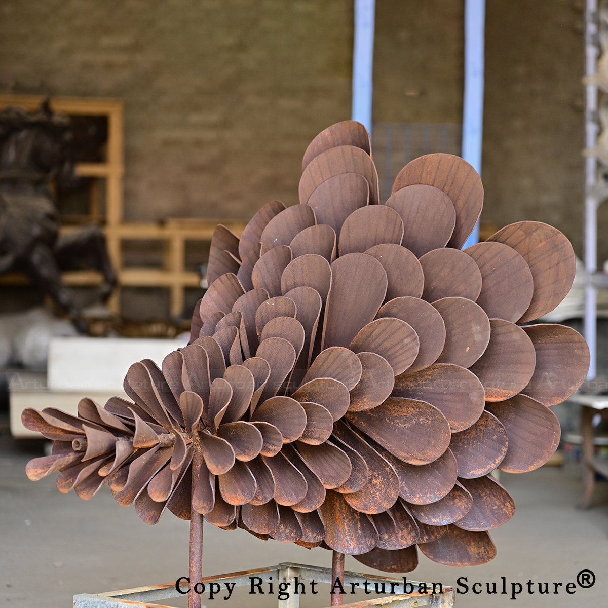 Large Layered Weathering Steel Metal Pine Cones statue