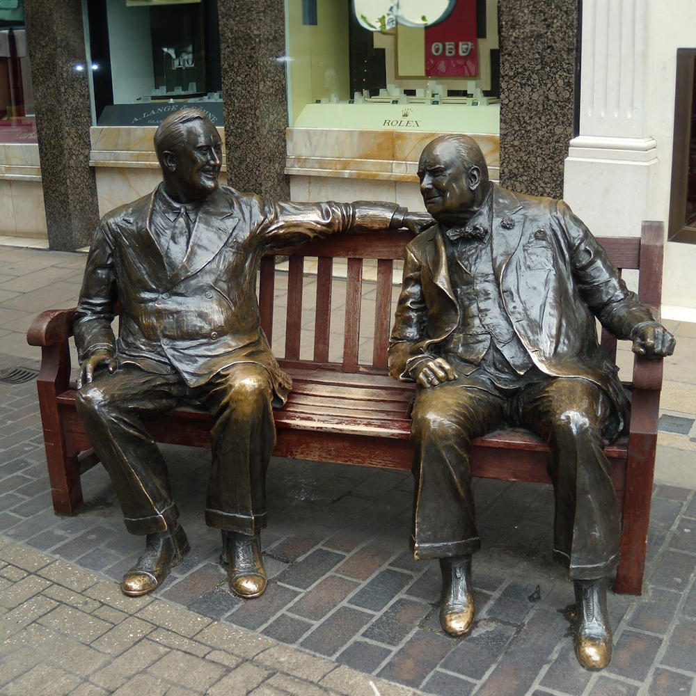 Allies Sculpture bronze leaders on bench