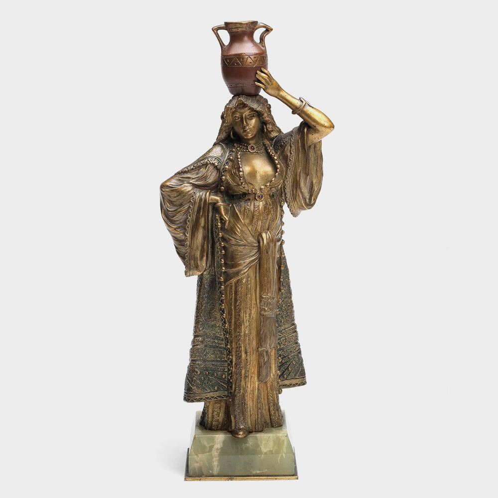 Arabic Maiden Statue bronze girl carrying water jar