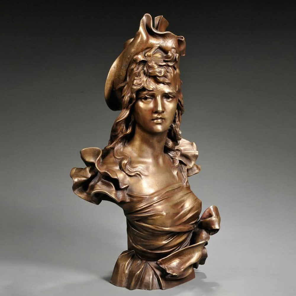 Art Nouveau Lady Bust bronze maiden portrait