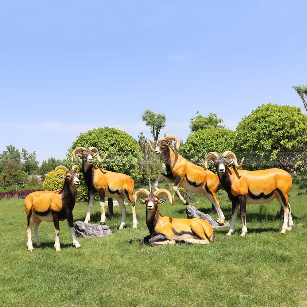 Big Horn Sheep Sculpture fiberglass garden group