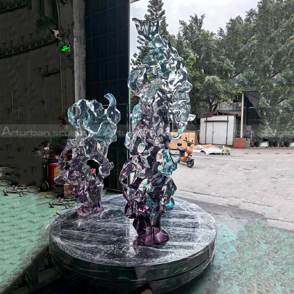 Blue Abstract Resin Sculpture on round base
