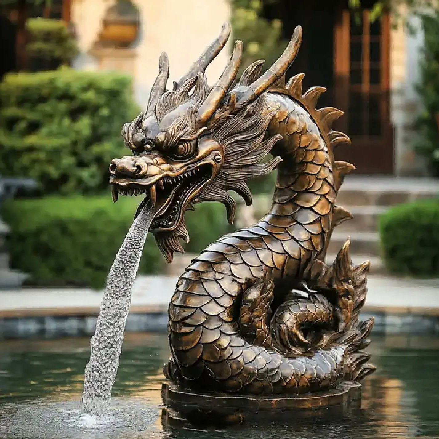 Bronze Chinese Dragon Water Fountain spitting water