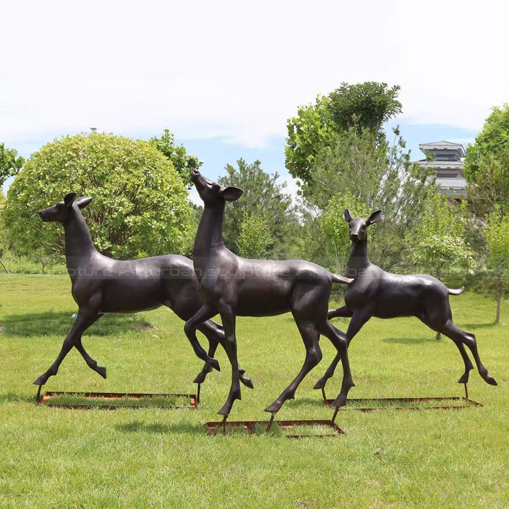Bronze Garden Deer Statues walking together