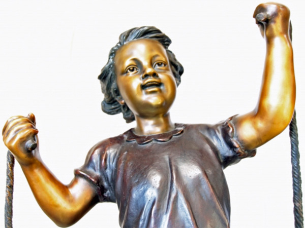 Bronze Jumping Rope Statue Smiling boy Detail