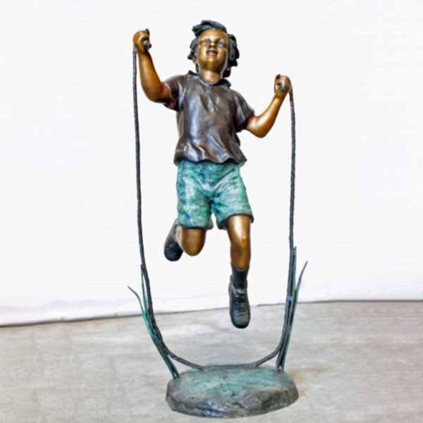 Bronze Jumping Rope Statue with Leaping Boy