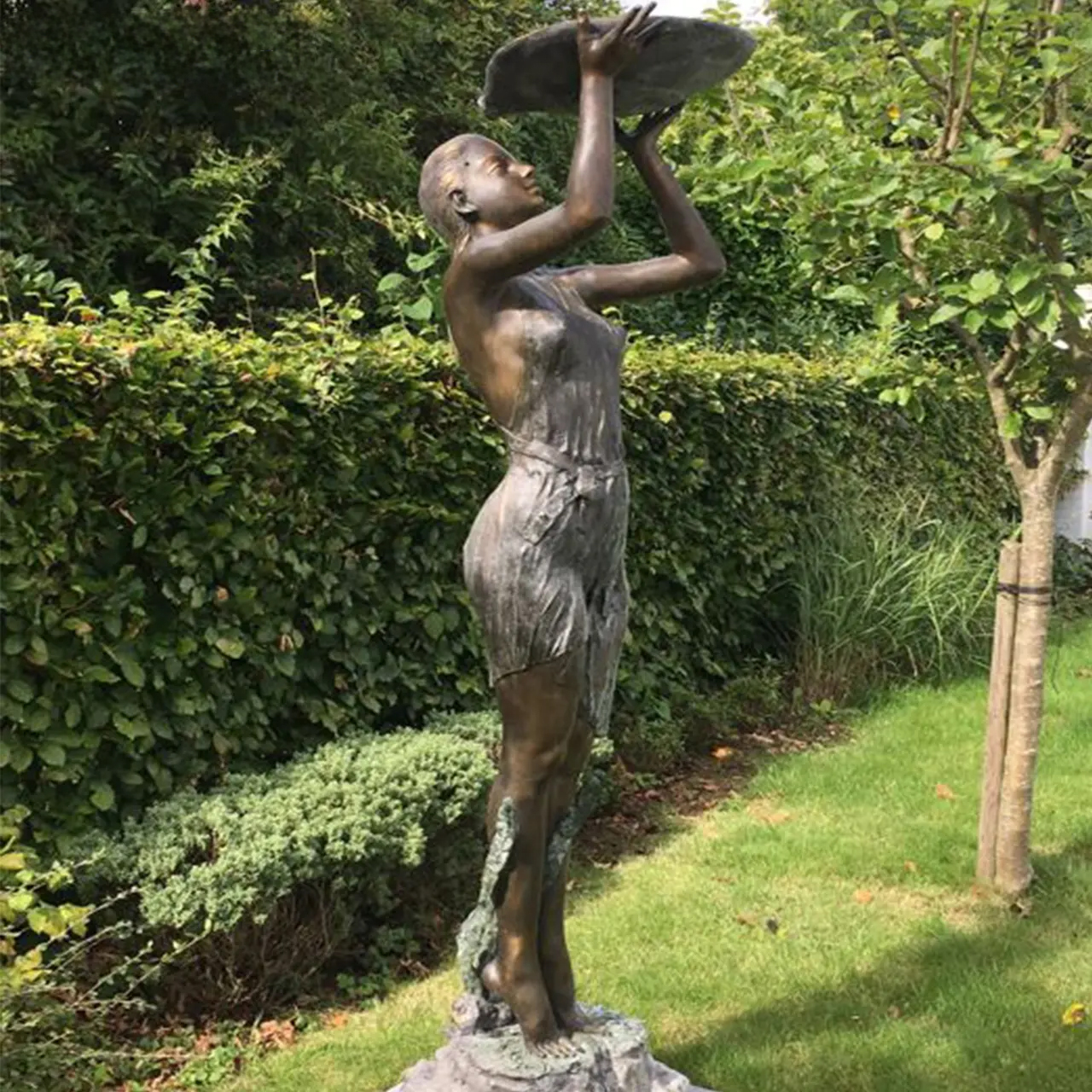 Bronze Lady Statue Water Feature holding leaf