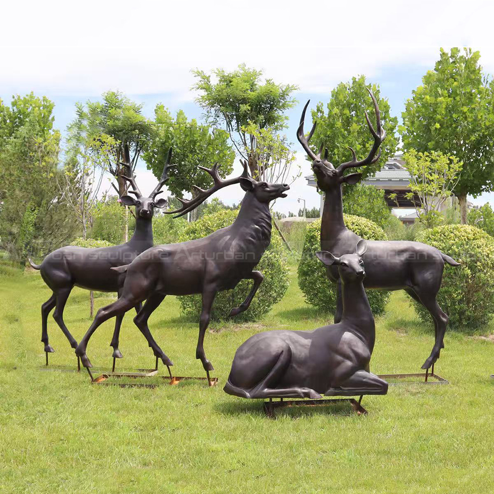 Bronze Large Garden Deer Ornaments on lawn
