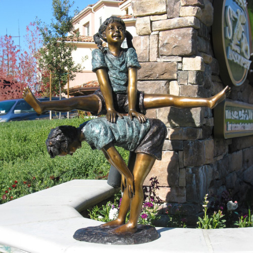Bronze Leap Frog Garden Statue Outdoors