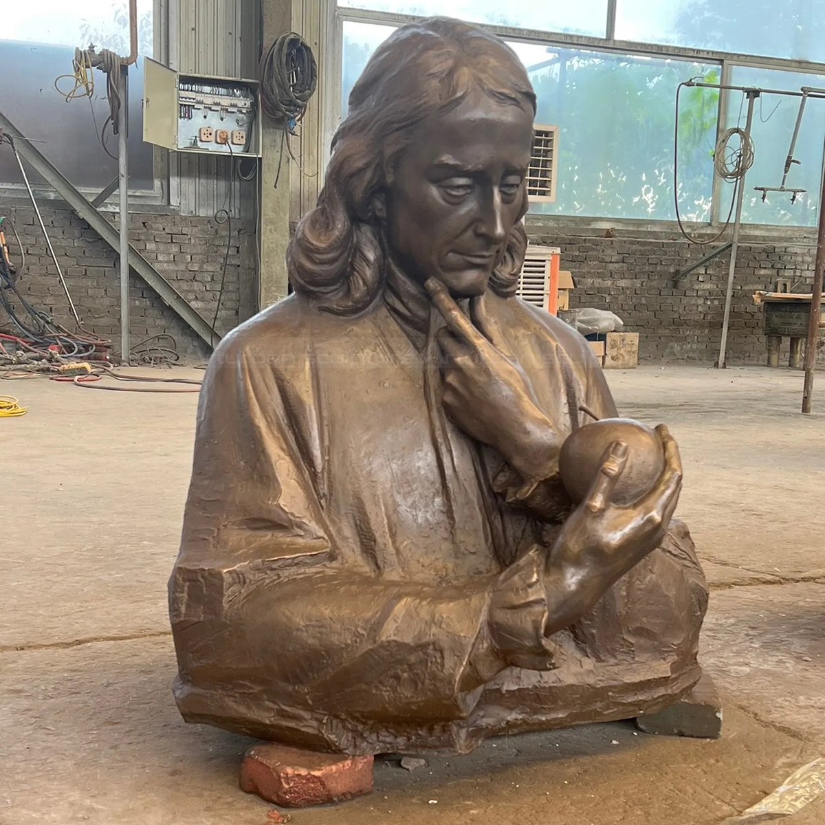 Bronze Newton Bust Holding an Apple