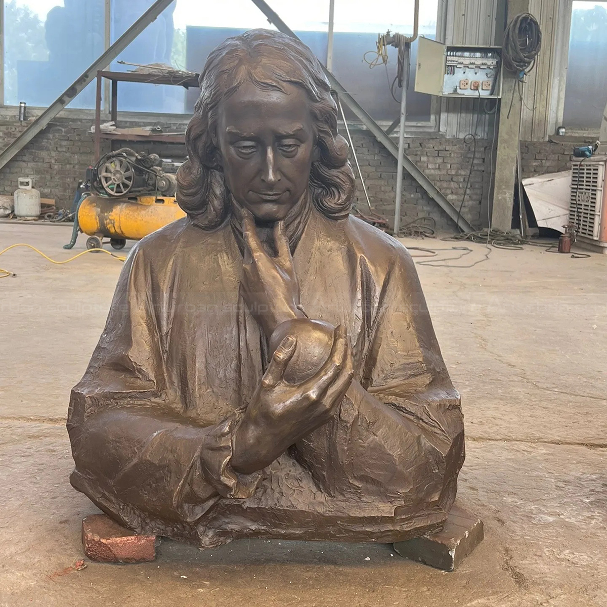 Bronze Newton Bust in Thoughtful Pose