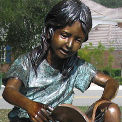 Bronze Outdoor Reading Children Sculpture girl detail