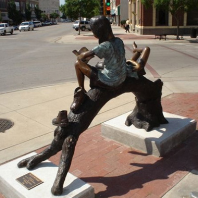 Bronze Outdoor Reading Children Sculpture rear view